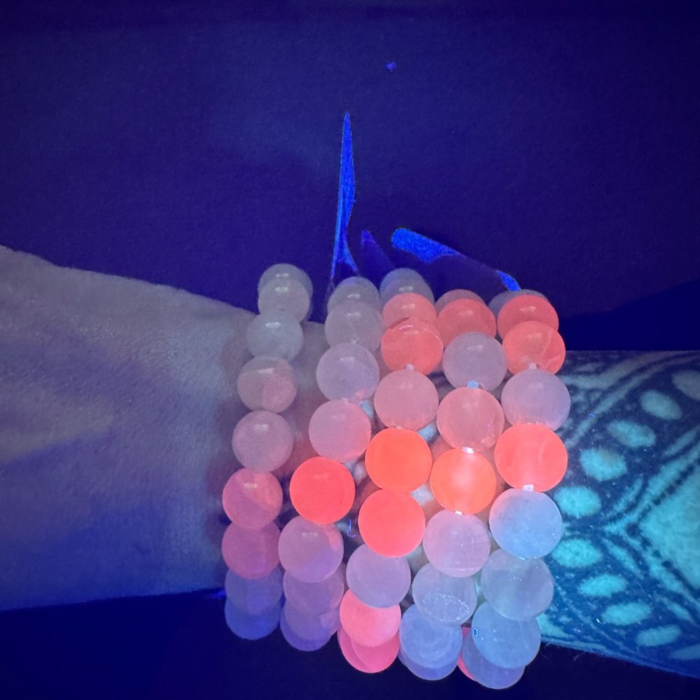 10mm Pink Mangano Calcite Beaded Bracelet - *UV Reactive* - Picture 1 of 10